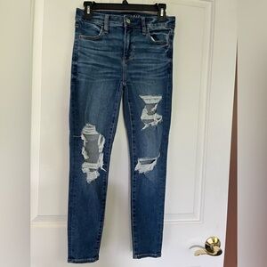 American Eagle Outfitters Women’s Dark Blue Distressed Skinny Jeans